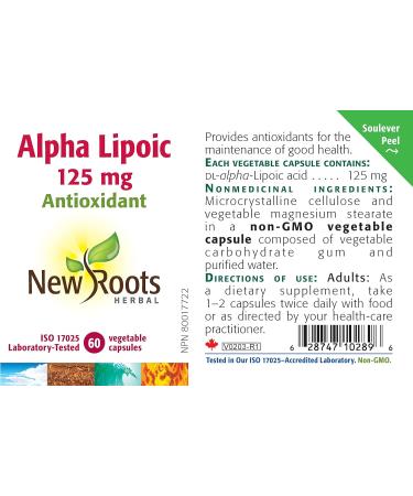 New Roots Herbal - Alpha Lipoic Acid 125mg 60 Capsules - Provides Antioxidants for the Maintenance of Good Health - Buy Online on GoSupps.com