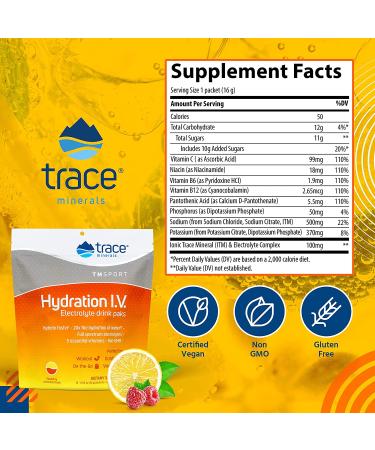 Trace Minerals Hydration I.V. Electrolyte Drink Paks - Raspberry Lemonade, 16 Packets (0.56 oz each) - Buy Online on GoSupps.com
