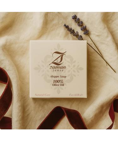  Zaman Sense Premium Aleppo Soap 100% Olive Oil - Handmade Naturally Cured Unscented - Natural Vegan Soap without Perfume or Additives - 200g - for Face Body and Hair - Buy Online on GoSupps.com