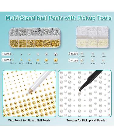 5600 PCS Nail Art Pearls Flatback Pearls - Gold, Silver, Beige, White - Nail Gems with Brushes, Pencil, Tweezer - For Nail Art, Makeup, Crafts - Buy Online on GoSupps.com