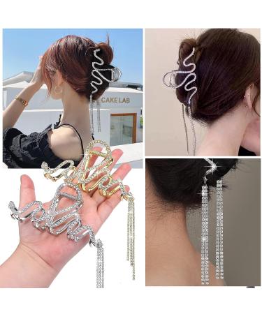 BSRESIN Snake Hair Clip for Women - Gold & Silver Metal Claw Clip with Rhinestone Diamond Accents - Hair Accessories (2 PCS) - Buy Online on GoSupps.com
