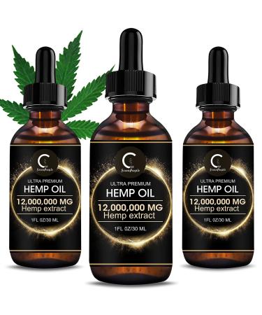 (3Pack) GPGP GreenPeople Natural Hemp Oil Extract 12,000,000MG, Immune System Support, Focus Calm, Stress, Mood, Pure Extract, Rich in Omega 3&6&9 Fatty Acids