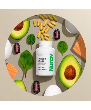 Nuray Hair, Skin & Nails Vitamins Biotin, Collagen & Hyaluronic Acid Advanced Hair Growth Supplement Promotes Beauty, Skin Radiance, & Nail Strength with Vitamin B Complex 60 Capsules - Buy Online on GoSupps.com