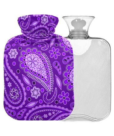 Naanle hot hot water bottle with reference purple paisley flowers Transparent hot water bottle heat bottle for back pain relief handfoot warmer neck heat and cold therapy 1l