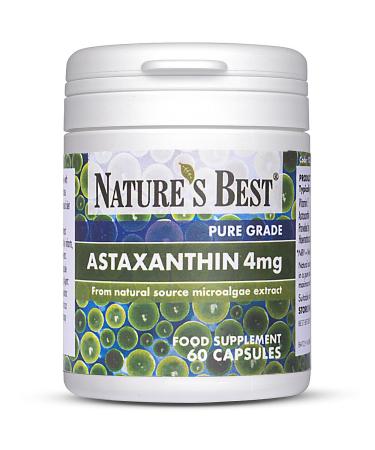 Premium Astaxanthin 4mg Supplement - 60 Capsules - Natural Source from Haematococcus Pluvialis - Enhanced Absorption in Sunflower Seed Oil - Vegan-Friendly Formula