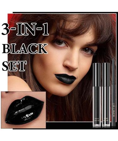 3 Pcs Waterproof Lip Liner & Lipstick Set - Long Lasting Gothic Matte Liquid Lipstick & Velvet Nude Lip Gloss for Halloween Makeup - Buy Online on GoSupps.com