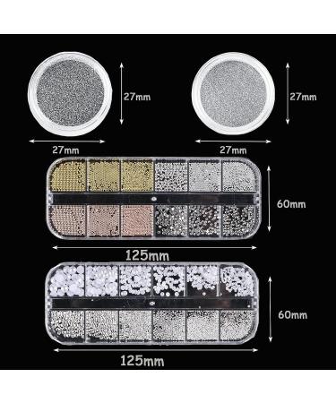 Nail Art Pearls & Charms Set - 4 Boxes Gold, Silver, White Half Round Gems, Glitter Powder, Rhinestones Accessories for Women - Acrylic Decorations Design - Buy Online on GoSupps.com
