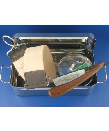 Premium 5-Part Razor Gift Set - 5/8 Gold Etched Razor Leather Strop Grinding Paste Shaving Foam Bowl & Storage Box | Solingen Quality - Buy Online on GoSupps.com
