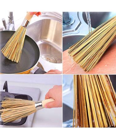 2PCS Natural Bamboo Wok Brushes Kitchen Cleaning Brush Pan Brush Grill Scrubbing Cleaning Brush - Buy Online on GoSupps.com