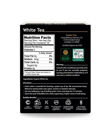 Buddha Teas Organic White Tea - 18 Bleach-Free Tea Bags | USDA & CCOF Certified, OU Kosher - Buy Online on GoSupps.com
