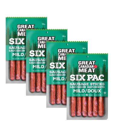 Mild Smoked Sausage Sticks - 4 Pack 4 x 150g Six Pac by Great Canadian Meat Meat Snacks Bulk Sausage Sticks Box For Carnivores. Perfect For Snacking Paleo Friendly Gluten Free High In Protein