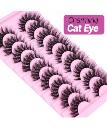 Natural Look 18MM Cat Eye Faux Mink Lashes by Goddvenus - Light, Fluffy, Wispy, Curly, 3D Volume D Curl Fake Lashes for Extension-like Pestanas Postizas Naturales - G-Fluffy Pack - Buy Online on GoSupps.com