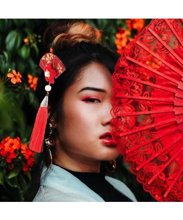 Gadpiparty 1 Pair Japanese Hair Clips Kimono Flower Hair Pins with Tassel Floral Fan Hair Barrette Hair Ornament for Women Girls Red - Buy Online on GoSupps.com