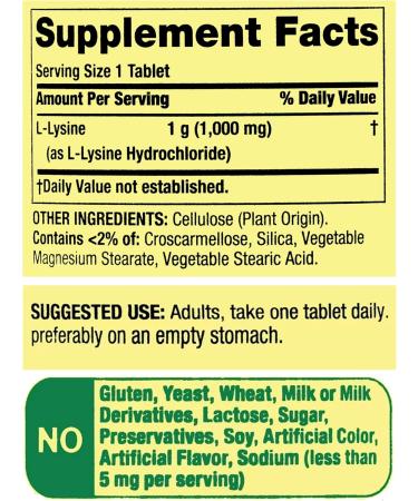 Lysine Supplement 1000mg - L-Lysine 100 Tablets | Immune Support Skin Health & Collagen Production | Gluten-Free Amino Acid - Spring Valley - Buy Online on GoSupps.com