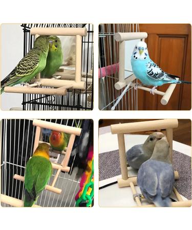 2Pcs Parrot Hanging Swing Mirror Fun Wooden Parrot Mirror Hanging Wooden Bird Mirror Toy Parrot Toy Budgie Mirror for Small Birds - Buy Online on GoSupps.com