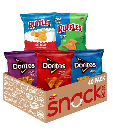 Ruffles FritoLay Variety Packs Flavors 1oz Bags, Ruffles & Doritos Bold Mix, 40 Count Ruffles & Doritos Bold Mix 40 Count (Pack of 1)