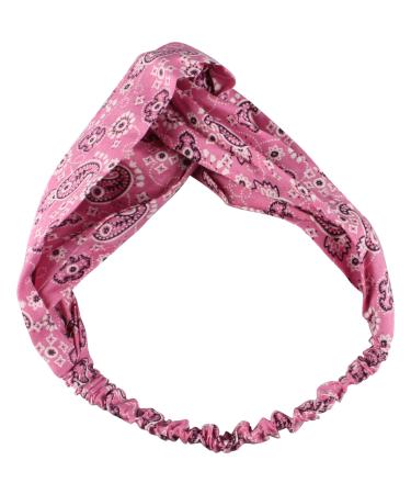Crossover Twist Knot Head Wrap Headband Pink Flower Paisley
