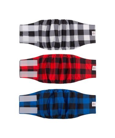 Cuteebone male washable dog diapers belly bands 3 pieces of reusable dog belly band for male high-suction dog wraps with flexible Velcro fastener Classic Plaid 3PCs M (35.5-43cm)