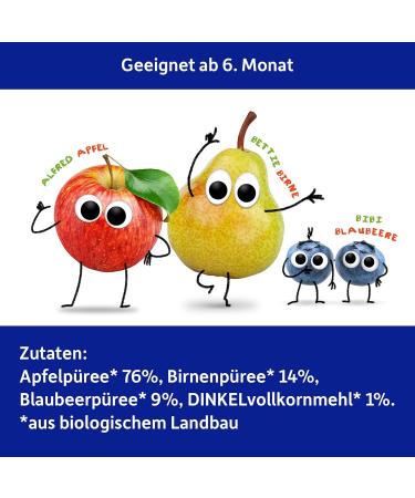 Cheeky Friends Bio Quetschie: Vegan Apple Pear Blueberry & Spelt Fruit Puree for Babies (6 x 100g Squeeze Bags) - 6 Pack - Buy Online on GoSupps.com