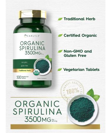 Carlyle Organic Spirulina Tablets 3500mg - 500 Count | Non-GMO & Gluten Free - Buy Online on GoSupps.com