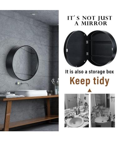 SDK Round Bathroom Mirror Cabinet - Black 50CM: Wall Storage & Medicine Cabinet with Slow-Close Wooden Frame - 3 Level Organization - Buy Online on GoSupps.com