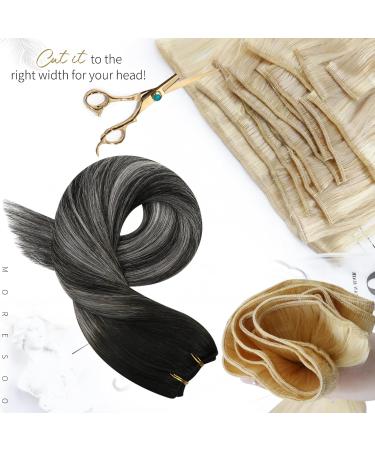 Moresoo Black and Silver Double Weft Human Hair Extensions 16 Inch - Balayage Sew in Hair Extensions - Pack of 1, 100g #1B/Silver - WEFT #1B/Silver - Buy Online on GoSupps.com
