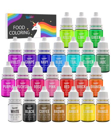 Food Coloring Set - 24 Vivid Colors Food Coloring Set for Baking, Cake Decorating, Fondant, Cookie and Macaron - Liquid Tasteless Food Color Dye for DIY Slime Making and Crafts - .25 fl. oz. Bottles 0.25 Fl Oz (Pack of 24)