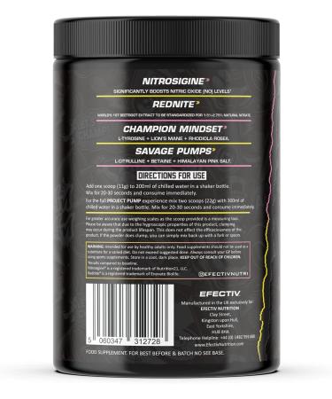 EFECTIV - Project Pump - Enhanced Focus - Stimulant Free - Vicious Pumps - Pre-Workout - 40 Servings - 440g (Fruit Salad) - Buy Online on GoSupps.com