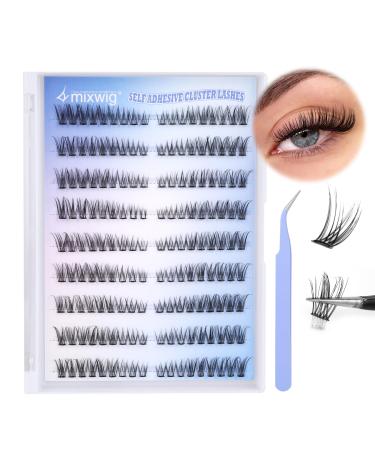 Self Adhesive Lash Clusters Natural Self Adhesive Eyelash Clusters Press on C Curl Lashes Clusters No Glue Needed Reusable Lashes Extension Pre Glued Left+Right Eyelash Clusters with Lash Tweezers 79-A