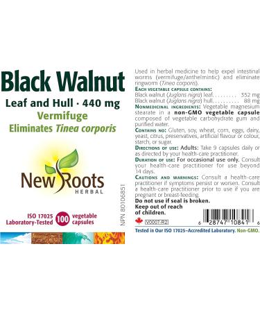 New Roots Herbal - Black Walnut Leaf and Hull - 100 capsules - 440 mg per Capsule 100 count (Pack of 1) Leaf and Hull - 440 mg - Buy Online on GoSupps.com
