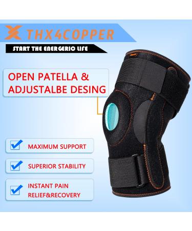 Thx4COPPER Hinged Knee Brace - Adjustable Open Patella with Stabilizers - Compression Support for Knee Pain Relief - Men & Women (S) - Buy Online on GoSupps.com