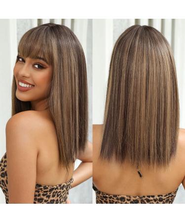Brown mixed blonde highlight wig for black women smooth bob wigs with pony with dark roots for daily use brown brown - Buy Online on GoSupps.com