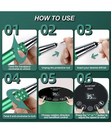 KUIIYER Electric Nail Drill Machine 35000RPM Kit with Foot-Mode & Touch Screen - 67Pcs Variable Speed Forward & Reverse Nail File Set for Gel Acrylic Nails & DIY Manicure Pedicure - Buy Online on GoSupps.com