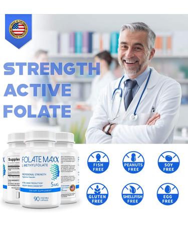 FolateMaxx 5mg L-Methylfolate Professional Active Folate 90 Capsules - Non-GMO, Gluten Free, Methyl Folate 5-MTHF - 90 Count - Buy Online on GoSupps.com