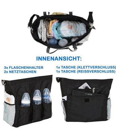 LCP Kids Diaper Bag - Eco Leather Handbag Scratch-Resistant 15L Volume Black - International Shipping - Buy Online on GoSupps.com