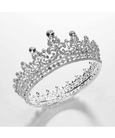 SWEETV Full Round Crystal Queen Crown for Women - Wedding Tiara for Bride, Pageant and Birthday Party - Silver - Buy Online on GoSupps.com