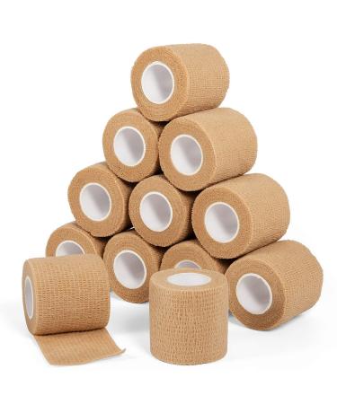 Cohesive Bandage Wrap 2" x 5 Yards Self Adherent Vet Wrap 5CM x 4.5M Self Adhesive Bandage Tape for Wrist & Ankle Sprain Swelling Breathable Elastic Pet Bandage Grip Cover Skin Color (12 Roll) Skin Color 12 Pcs