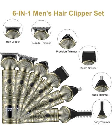 Bestauty 6 in 1 Beard Trimmer Kit for Men - Professional Hair Clipper with T-Blade, Cordless & Rechargeable - Ideal for Nose, Body & Facial Grooming - LED Display & Zero Gapped Design - Golden - Buy Online on GoSupps.com