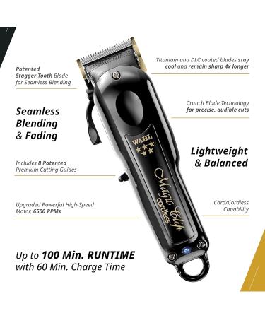 5 Star Black Cord/Cordless Magic Clip - Professional Clipper with Adjustable Taper & 8 Cutting Guides | International Shipping Available - Buy Online on GoSupps.com