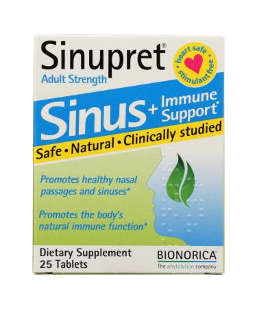 Sinupret Adult Strength Sinus + Immune Support All Natural Fast Acting Herbal Nasal Passage & Immunity Boost Supplement with Verbena & Elder Flower - 25 Tablets