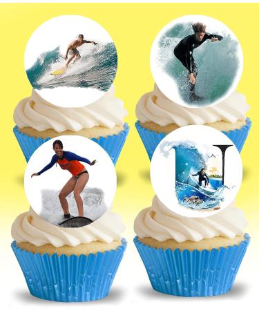 24 x Pre-Cut Surfing 4 Edible Stand up Wafer/Rice Paper Cupcake Cake Toppers Birthday Party Beach Holiday Surfboard Ocean Water Sport Decorations (Surfing 4) - Buy Online on GoSupps.com