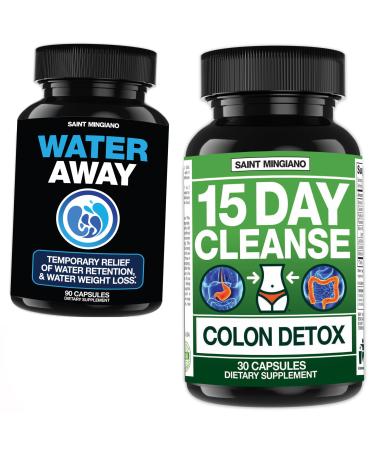 Saint Mingiano 15 Day Cleanse | Colon Detox - with - Water Away - Diuretic Water Pills