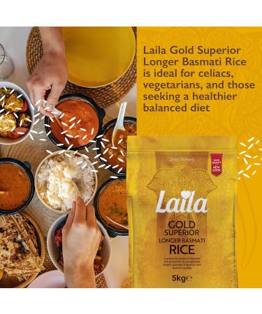  LAILA Laila Gold Superior Long Grain Basmati Rice 5 kg. Extra long grain basmati rice with a delicate aroma and authentic taste. - Buy Online on GoSupps.com