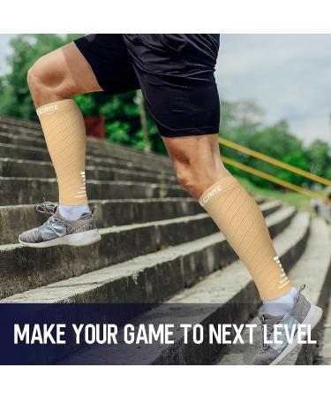 Thoxcare Calf Compression Sleeve - 2 Pairs Medium, Beige/White | Leg Support Compression Socks for Running, Shin Splint, Varicose Veins - Pain Relief for Men and Women - Buy Online on GoSupps.com