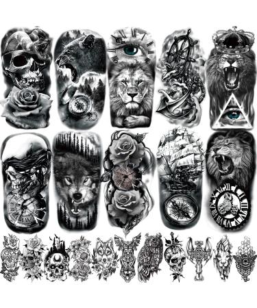 70 Sheets Temporary Tattoo Realistic For Men Women  Waterproof Half Arm Fake Tattoo Stickers  Large Tiger Lion Warrior Skull Skeleton 3d Long Lasting Realistic Sleeve Tattoo for Adult Teens