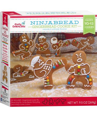 Ninjabread Gingerbread Cookie Kit - 9.5oz Baking Kit w/ Cookie Mix, Royal Icing Mix, Candy Beads, & Ninja Cookie Cutters - Crafty Cooking Kits - Yields 10-12 Ninjas