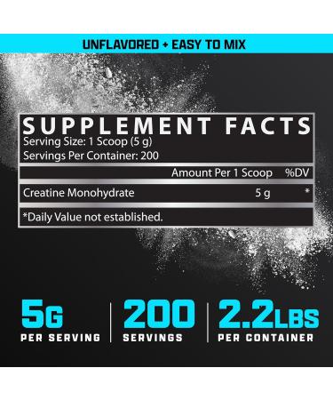 Nutrex Research Micronized Creatine Monohydrate Powder - 200 Servings (1KG) Pure Unflavored Creatine Monohydrate Supplement for Muscle Gain Strength and Performance 5G Per Serv (2.2lbs) 2.2 Pound (Pack of 1) - Buy Online on GoSupps.com