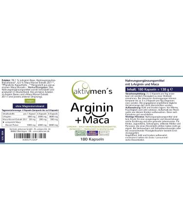 Activated Arginine + Maca High-Dose - 180 Vegan Capsules for Active Men | Expert Tested L-Arginine & Maca Extract 20:1 - Buy Online on GoSupps.com
