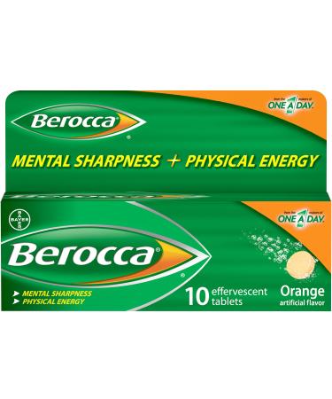 Berocca Energy Vitamin Supplement for Mental Sharpness and Physical Energy Support, Orange Flavor, Effervescent Tablets with Vitamin C for Immunity Support*, 10 Count