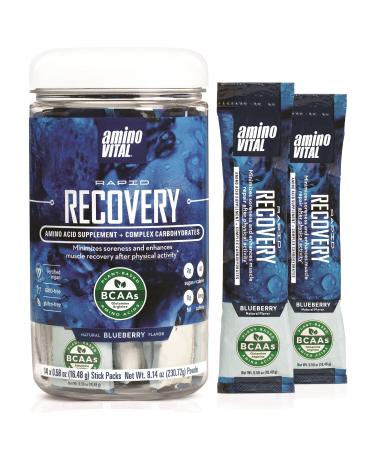 Amino VITAL Rapid Recovery- BCAAs Amino Acid Post Workout Powder Packets | Muscle Recovery Drink with Glutamine | Vegan, Gluten Free Supplement | 14 Single Serve BCAA Travel Packets | Blueberry Flavor